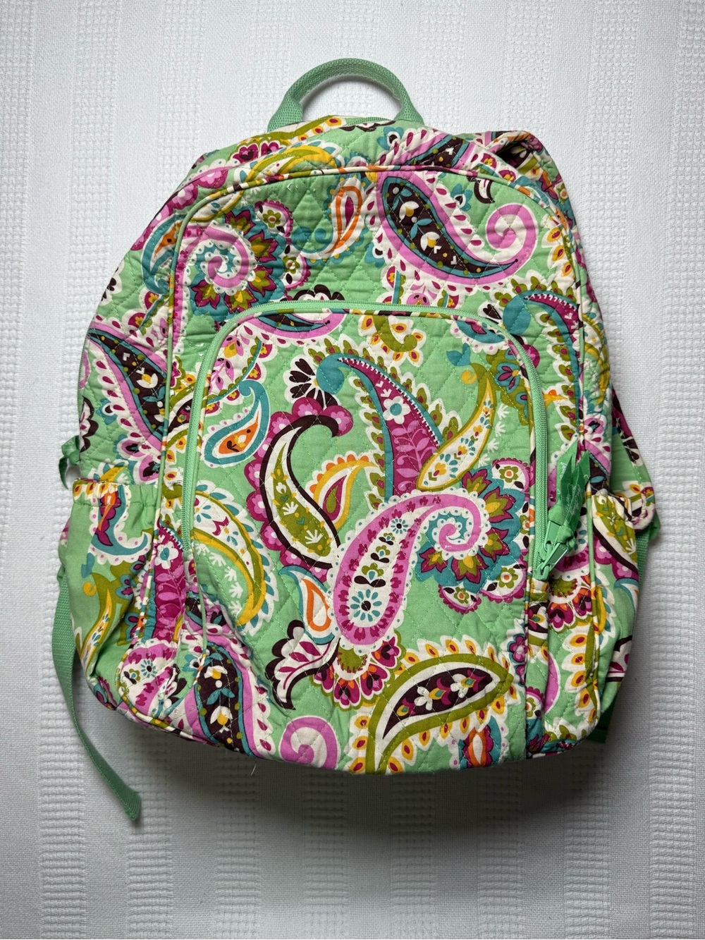 Vera Bradley Quilted Cotton Campus Backpack RETIRED Tutti Frutti Green Paisley